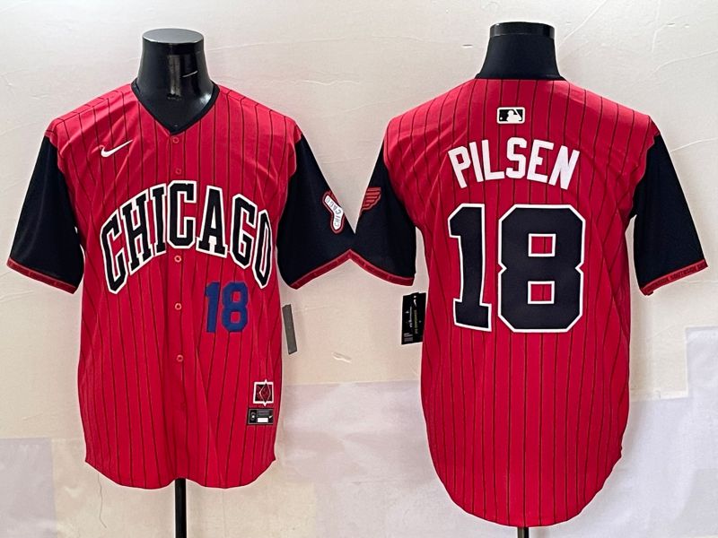 Men Chicago White Sox #18 Pilsen Red Stripe Joint Name Nike 2025 MLB Jersey style 21